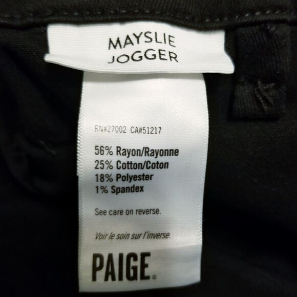 Paige Mayslie Jogger Women's Size 29 Black Luxe Coated Pant Elastic Zip  (31x26) - Picture 5 of 6